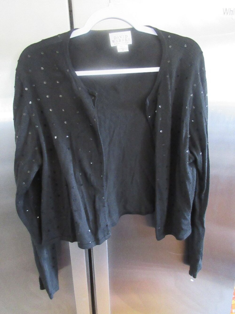 Vintage david warren sequin knit black crop cardigan xl 16